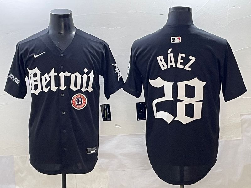 Men 2025 Detroit Tigers #28 Baez Black Five generations Joint Name Nike MLB Jersey style 22->detroit tigers->MLB Jersey